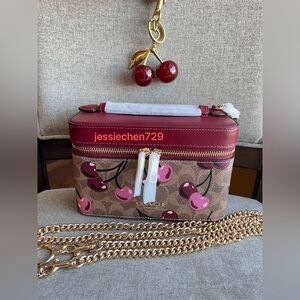 NWT!3PCS COACH COSMETIC CASE CROSSBODY BAG IN SIGNATURE WITH CHERRY(CZ025)Gift
